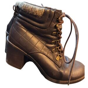 Women’s Brown Quilted Lace-Up Ankle Boots Block Heel Stylish Casual – Mia